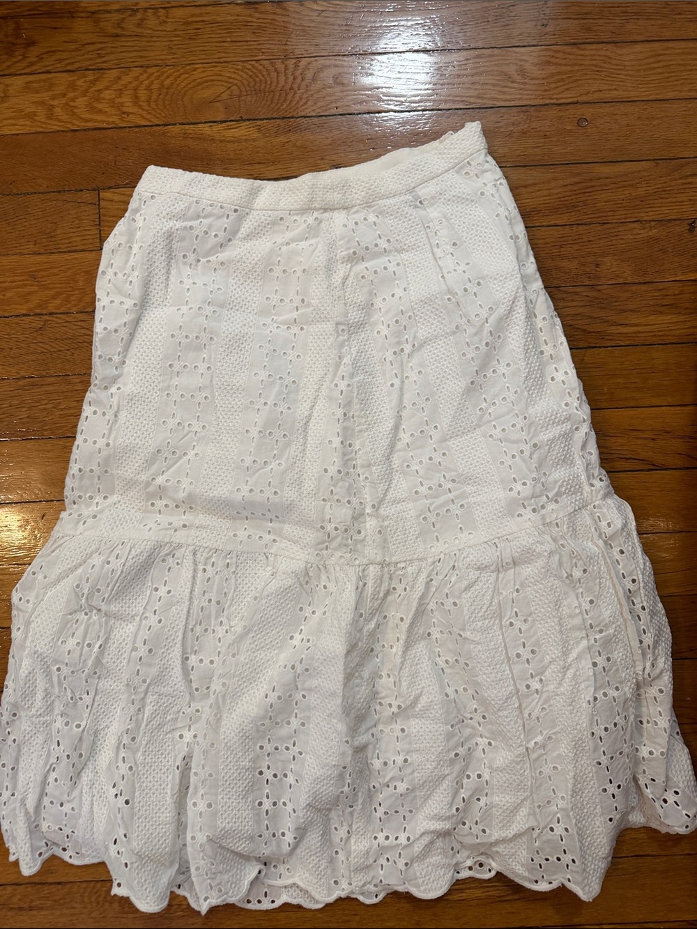 J. Crew White Eyelet Tiered Midi Skirt